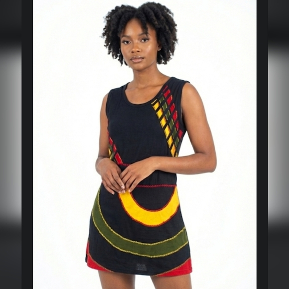 Rising International Dresses & Skirts - Rising International Black Mini Dress with Vibrant Accents